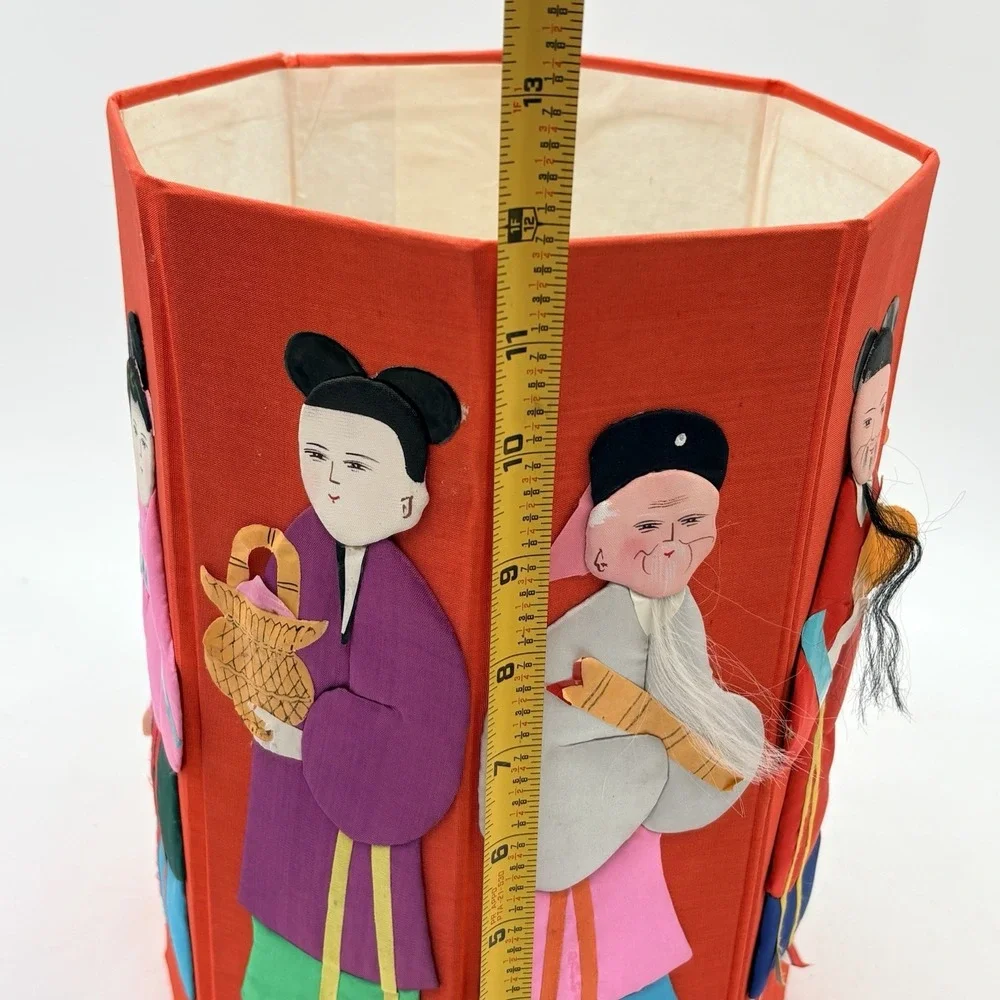 Vintage rare Silk & Paper Asian Chinese Folding Waste‎ Paper Basket
